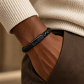 7mm Black Braided Leather Bracelet