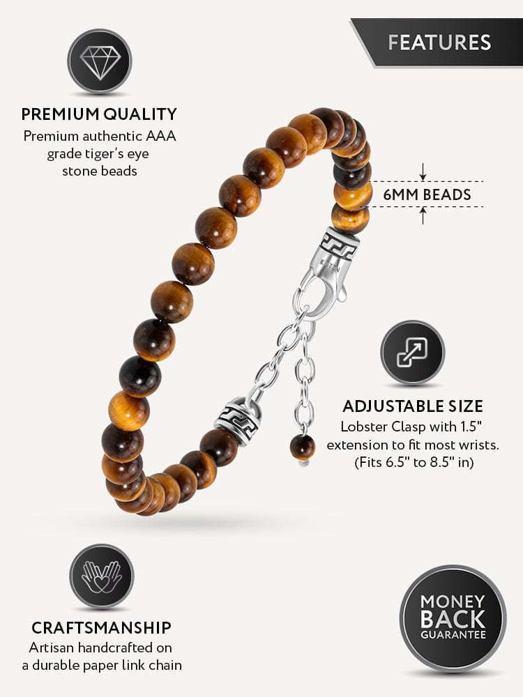 Pulsera de Cuentas Ojo de Tigre - Ajuste de Cadena